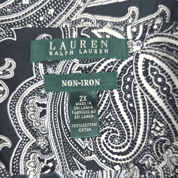 Lauren Ralph Lauren Paisley Button Up Top Women's 2X Black & White Non- Iron - Picture 4 of 7